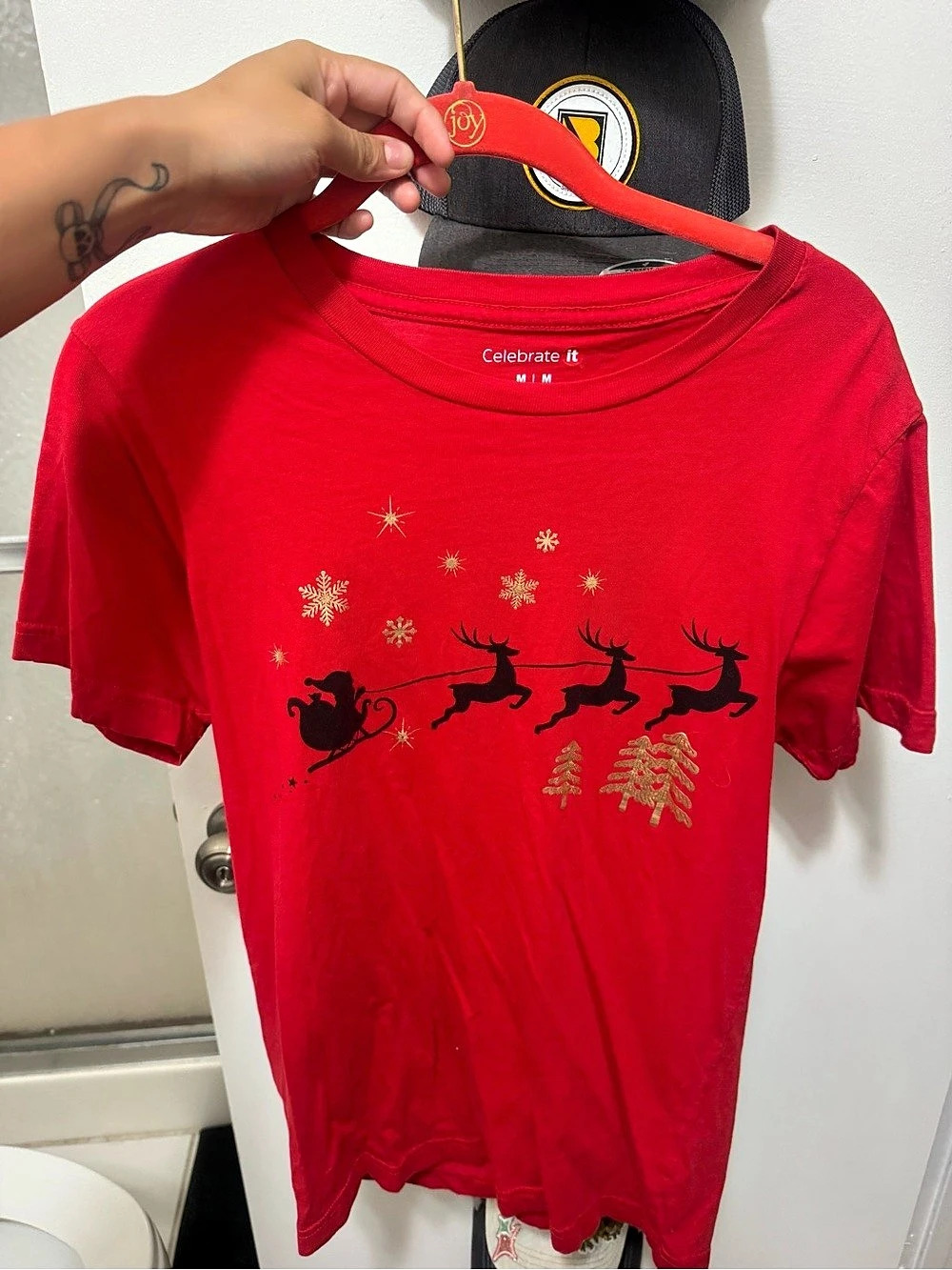Celebrate it Reindeer Graphic Tee in Red women